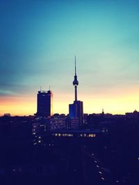 City skyline at sunset