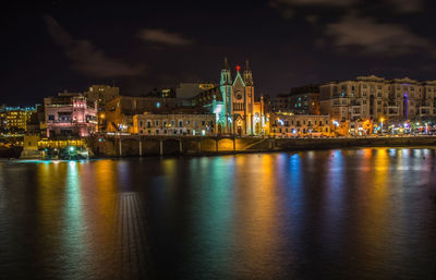 Illuminated cityscape at night