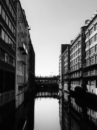 Canal by buildings against sky in city