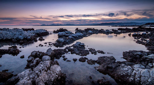 Scenic view of sea against cloudy sky