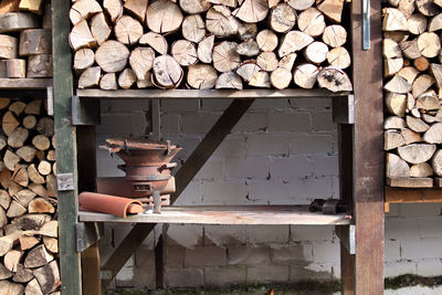 Stack of logs in garden