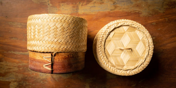 Close-up of wicker basket on table