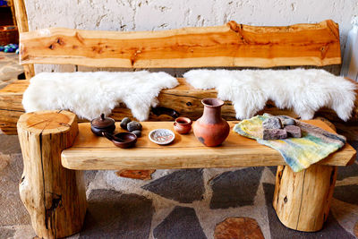 View of sheep on wood