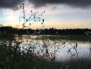 Scenic view of lake against sky during sunset