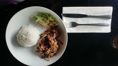 High angle view of meal served in plate