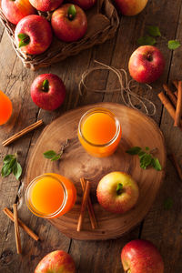 High angle view of apples on table