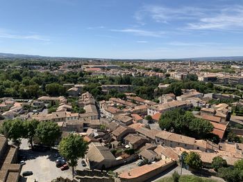 High angle view of townscape against sky