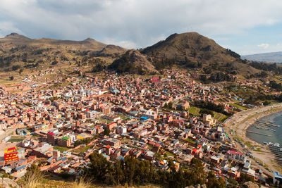 High angle view of townscape against sky