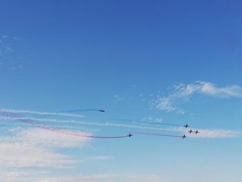 Low angle view of airplane flying in sky