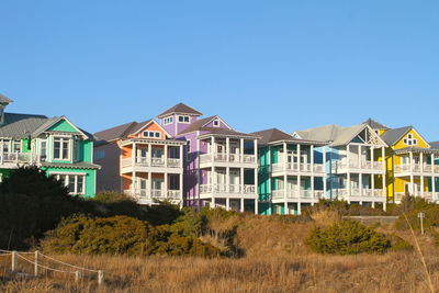 Houses against clear blue sky