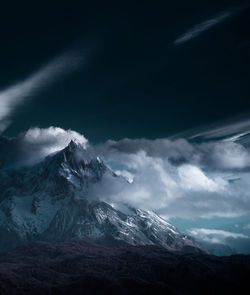 Scenic view of snowcapped mountains against sky