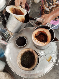 High angle view of food on table