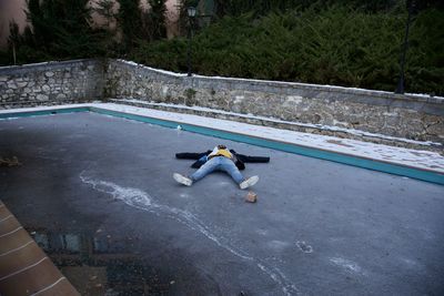 High angle view of person in swimming pool