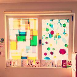 Close-up of multi colored window at home