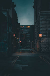 Backstreet of nq, manchester with illuminates streetlight