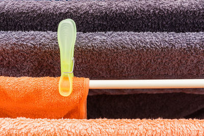 Towels with clothespin on clothesline