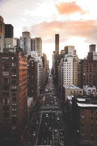 High angle view of skyscrapers in city