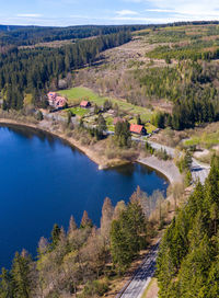 High angle view of river amidst trees