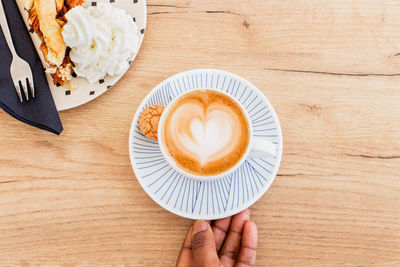 Directly above shot of coffee cup on table