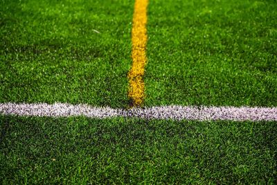 High angle view of soccer field