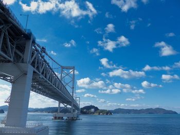 View of suspension bridge over sea