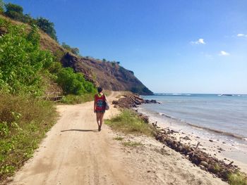 Rear view of woman standing on beach