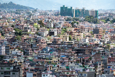 High angle view of buildings in city