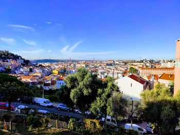 High angle shot of townscape against sky