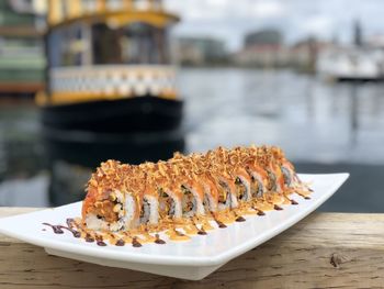 Close-up of cake in plate on table