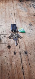 High angle view of key on table