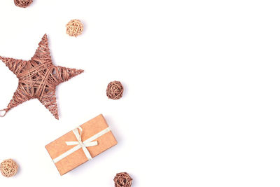 High angle view of cookies against white background