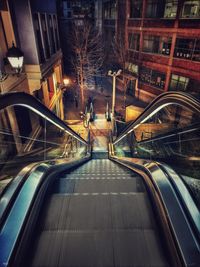 High angle view of escalator in city