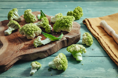 High angle view of chopped vegetables on cutting board