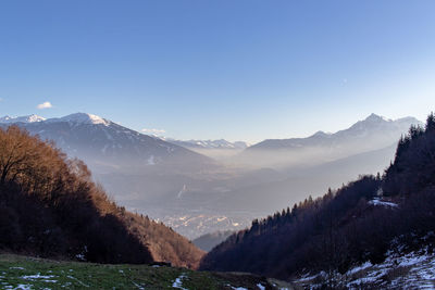 Scenic view of snowcapped mountains against sky