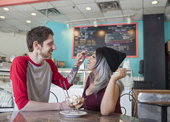 Young couple at a diner.