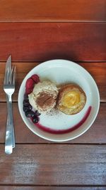 Directly above shot of breakfast served on table