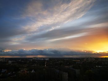 High angle view of townscape against sky during sunset