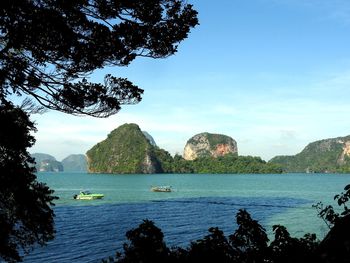 Scenic view of bay against sky