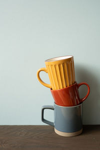 Close-up of coffee cup against white background