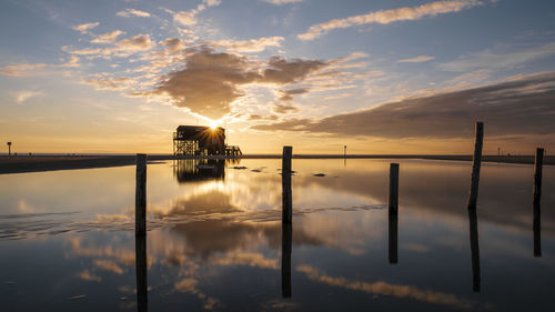 Scenic view of lake against sky during sunset