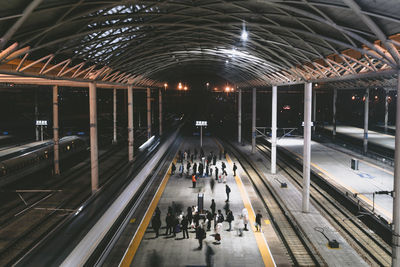 High angle view of people waiting at railroad station