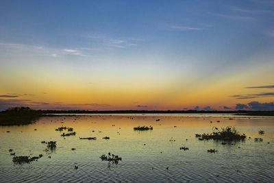 Scenic view of sea against sky at sunset