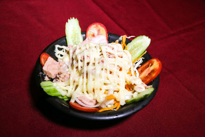 High angle view of meal served in bowl