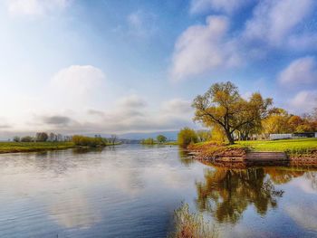Scenic view of lake against sky