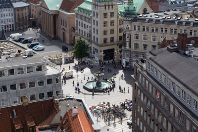 High angle view of buildings in city