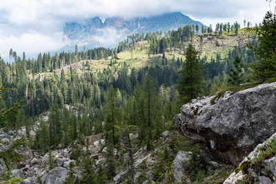 Scenic view of rock formation against mountain range