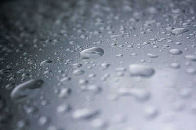 Close-up of raindrops on glass window