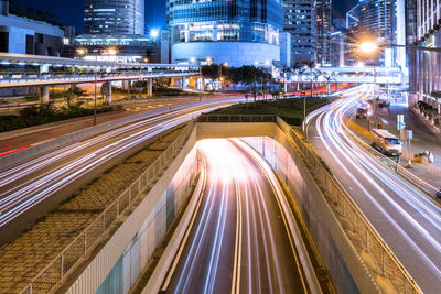 Light trails on city street at night