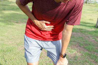 The runner man side cramps after running. workout concept