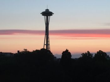 Silhouette of tower at sunset